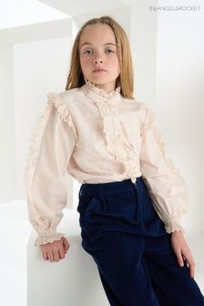 Angel & Rocket Neutral Textured Embroidered Frill Long Sleeve Blouse
