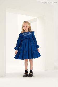 Angel & Rocket Cobalt Blue Theodora Cord Frill Collar Embroidered Dress (N37157) | €19 - €21