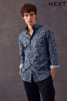 Blu navy a fiori - Vestibilità regular - Camicia con stampa sul bordo (N37263) | €50