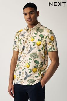 Neutrales Blumenmotiv - Bedrucktes Polo-Shirt (N37404) | 42 €