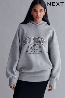 Grey Marl New York City Graphic Oversized Relaxed Fit Active Longline Overhead Hoodie (N37583) | $64