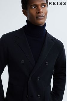 Reiss Navy Marko Atelier Cashmere Knitted Double Breasted Blazer (N37734) | 3,045 SAR