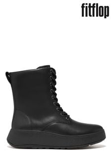 FitFlop F-Mode Leather Lace-Up Flatform Ankle Black Boots (N37870) | $270
