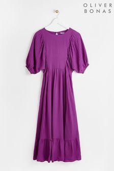 Oliver Bonas Purple Puff Sleeve Purple Midi Dress (N37885) | €51