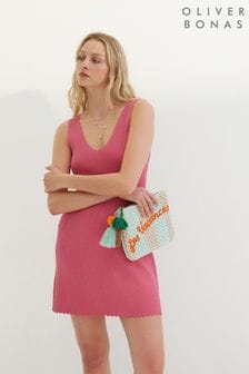 Oliver Bonas Pink Sparkle Scalloped Knitted Mini Dress (N37888) | €43