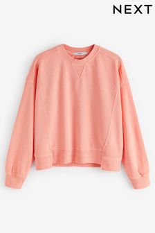 Grapefruit Pink Raw Hem Detail Washed Crew Neck Sweatshirt (N37930) | €31
