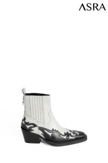 ASRA London Marvelo Ankle Leather Western White Boots With Stitch and Cutout Detail (N37996) | €85