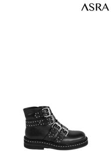 ASRA London Camellia Studed Buckle Leather Black Ankle Boots (N37997) | 99 €