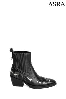 Asra London Marvelo Western-Stiefeletten aus Leder mit Ziernähten und Zierausschnitten, Schwarz (N38009) | 101 €