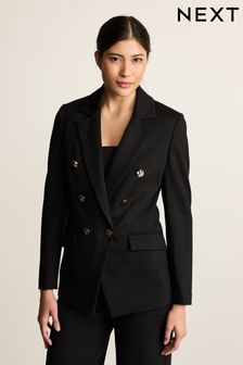 Black Ponte Fitted Double Breasted Blazer (N38087) | $86