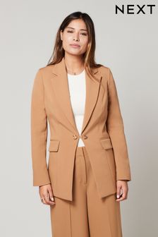 Camel Brown Tailored Crepe Edge to Edge Fitted Blazer (N38088) | OMR14