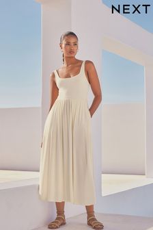 Creme - Tailliertes Sommerkleid aus Jersey (N38116) | 56 €