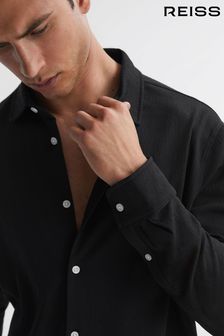 Reiss Black Bosa Textured Button-Through Shirt (N38211) | 673 SAR