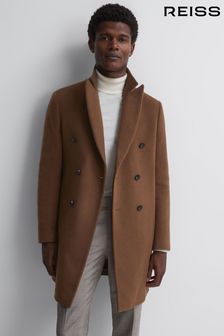 Reiss Tobacco Timpano Wool Blend Double Breasted Epsom Coat (N38220) | 2,662 SAR