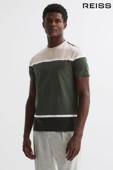 Reiss Green Multi Cannon Mercerised Cotton Colourblock T-Shirt (N38222) | SGD 160