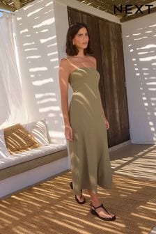 Khaki Green Bandeau Jersey Summer Dress (N38311) | SGD 49