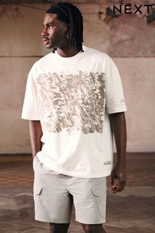 بيج فاتح - Relaxed Fit Edit Heavyweight Marble Graphic T-shirt (N38380) | 83 د.إ