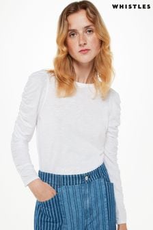 Whistles Ruched Sleeve White Top (N38485) | €93