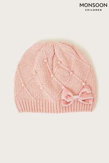 Monsoon Pink Pearly Cable Knit Beanie Hat (N38595) | BGN 42 - BGN 45
