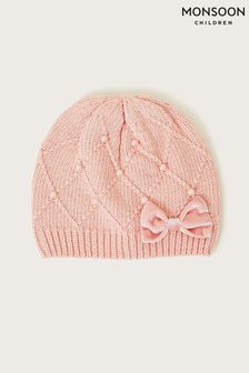 Monsoon Pink Pearly Cable Knit Beanie Hat in Recycled Polyester (N38595) | 20 € - 21 €