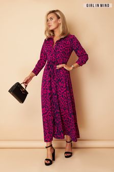 Girl In Mind Purple and Navy Leopard Angela Shirt Maxi Dress (N38681) | $74