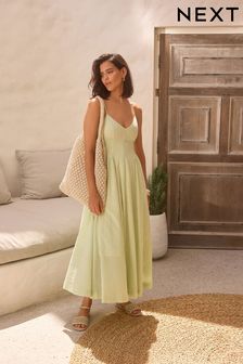 Green Gingham Waisted Summer Midi Dress (N38796) | €69
