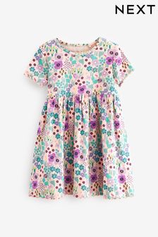 Lila Blümchenmuster - Geripptes Jersey-Kleid​​​​​​​ (3 Monate bis 7 Jahre) (N38882) | 9 € - 11 €