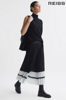 Reiss Black/White Marie High Rise Pleated Midi Skirt (N39036) | 99,540 Ft
