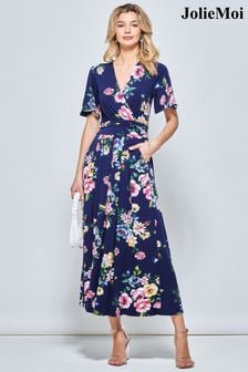 Jolie Moi Blue Shreya Jersey Angel Sleeve Maxi Dress (N39083) | €90