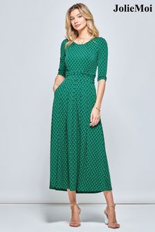 Jolie Moi Green Round Neck Sleeved Jersey Maxi Dress (N39084) | kr1 560