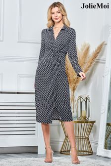 Jolie Moi Black Wrap Twist Detail Midi Shirt Dress (N39096) | OMR36