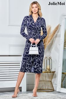 Jolie Moi Wrap Twist Detail Midi Shirt Dress (N39115) | 412 LEI