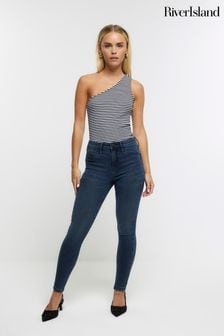 River Island Blue Petite Mid Rise Skinny Jeans (N39256) | $76