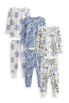 Blue/White Bluebell - Floral Pyjamas 3 Pack (9mths-16yrs) (N39301) | DKK260 - DKK380