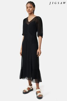 Czarna sukienka midi Jigsaw z gniecionego materiału ze szczypanką (N39312) | 710 zł