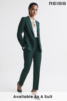 Reiss Bottle Green Jade Slim Petite Slim Fit Wool Blend Mid Rise Suit Trousers (N39438) | $365