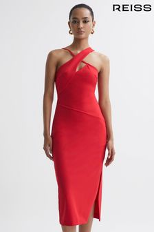 Reiss Red Halle Bodycon Cut-Out Midi Dress (N39452) | AED2,506