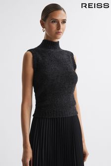 Reiss Black Georgia Tinsel Knitted Sleeveless Vest (N39464) | 750 SAR
