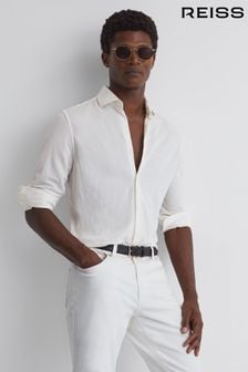 Blanco - Camisa de corte slim de modal con cuello cortado Bobby de Reiss (N39477) | 142 €