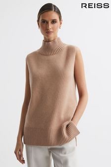 Reiss Camel Gazelle Casual Wool-Cashmere Funnel Neck Sleeveless Top (N39478) | $297