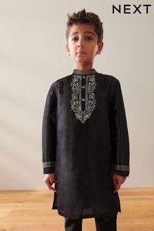 Black Embroidered Boys Kurta (3mths-16yrs) (N39755) | $34 - $46