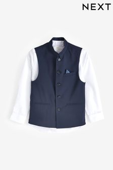 Navy Blue Nehru Collar Waistcoat & Shirt Set (3-16yrs) (N39816) | KRW51,200 - KRW70,400
