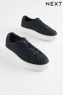 Navy Blue Lace Up Leather Smart Trainers (N39892) | €33 - €42