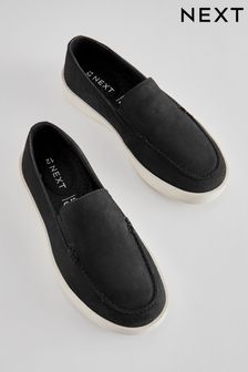 Contrast Sole Leather Loafers