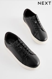 Black Leather Smart Lace-Up Trainers (N39895) | HK$227 - HK$288
