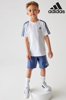 白／藍 - adidas運動服飾必備單品3條紋T恤和短褲套裝 (N39928) | NT$1,170