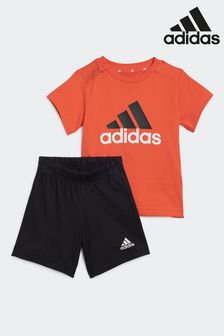 adidas Red/Black Sportswear Essentials Organic Cotton T-Shirt And Shorts Set (N39931) | SGD 45