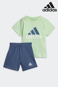 أخضر/أزرق - طقم شورتات وتيشيرتات قطن عضوي من الملابس الرياضية الأساسية من Adidas (N39943) | 12 ر.ع
