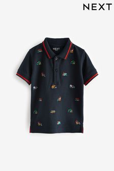 Navy Blue All Over Embroidered Short Sleeve Polo Shirt (3mths-7yrs) (N40081) | KRW21,300 - KRW25,600