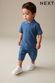 Azul - Conjunto de 2piezas con polo y pantalones cortos con cremallera (3meses-7años) (N40093) | 15 € - 21 €
